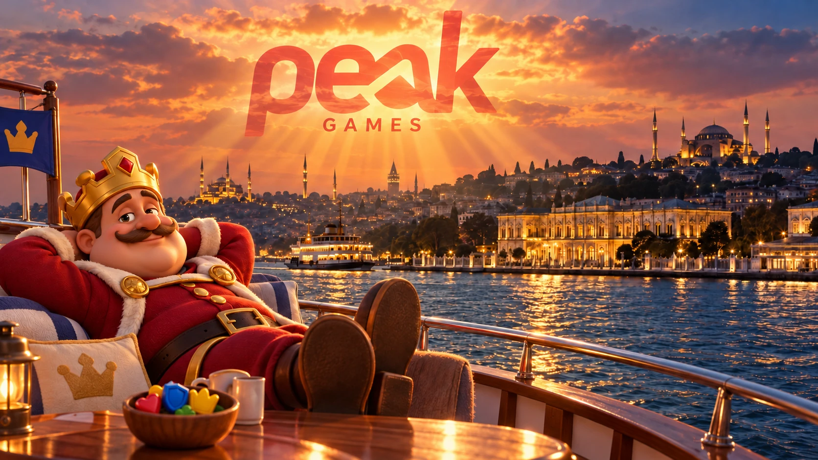 King Robert Lounging on a Boat, with Peak Shining over Istanbul